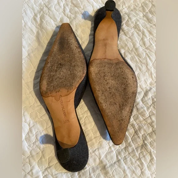 MANOLO BLAHNIK Dark Gray Pointed-Toe Coin Mules size 37.5 - Picture 7 of 14